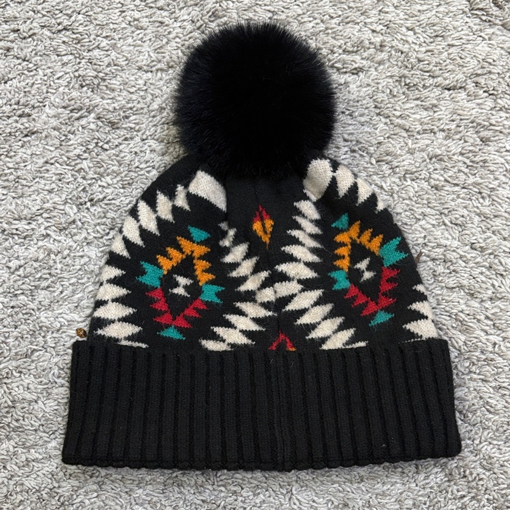 C.C Black Beanie with Colorful Geometric Design